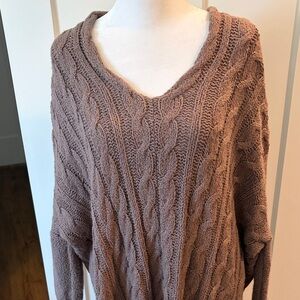 Free People Womens Mocha Brown Vneck Cable Knit Sweater Size M